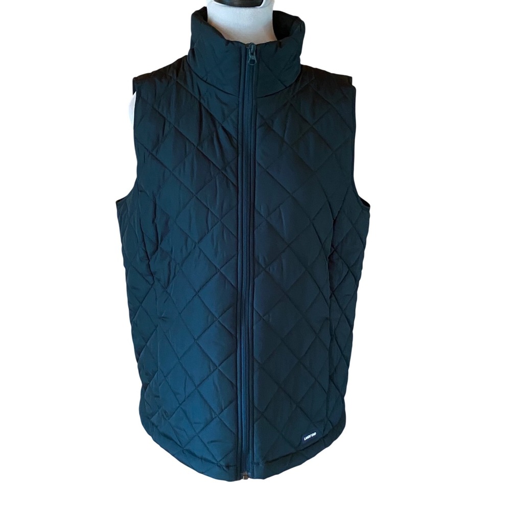 Lands End Diamond Quilted Full Zip Vest Dark Green Size M 10 12